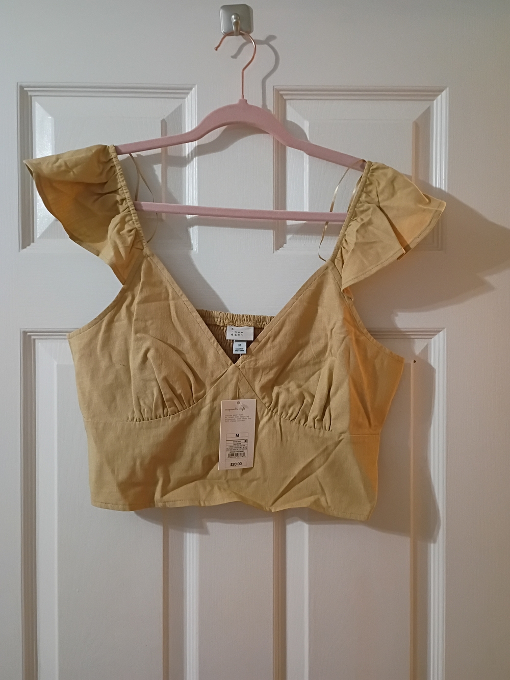 Sleeveless Ruffle Strap Crop Top - Tan